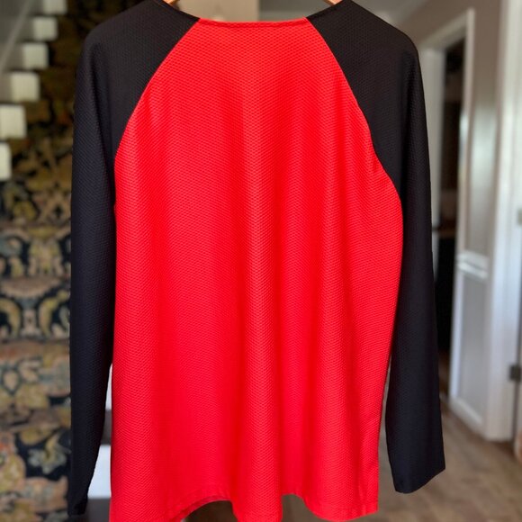 Lauren Ralph Lauren Red and Black Zip Front Long Sleeve Raglan Top Plus Size 3X - Picture 3 of 11